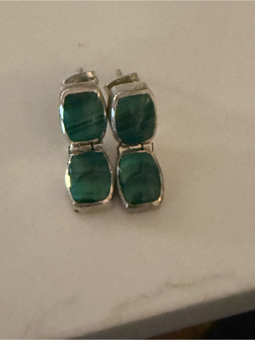 Vintage Mexico Sterling Silver 925 Malachite Hinged Earrings TJ-89